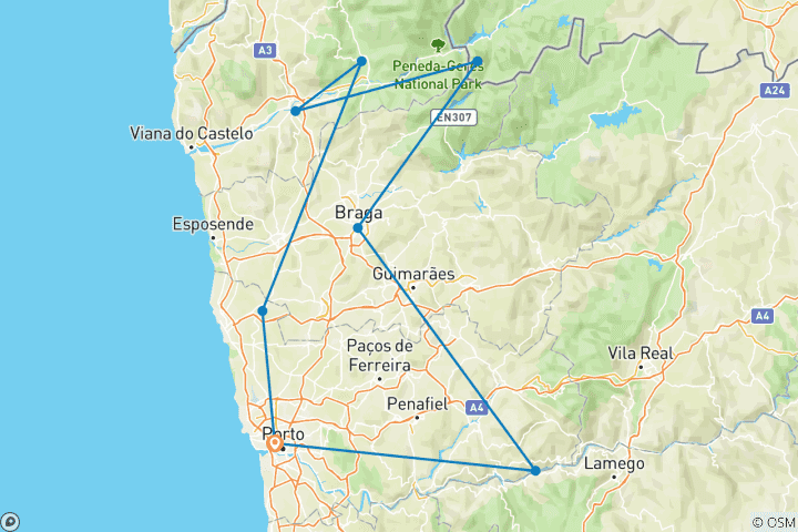 Mapa de Portugal - Ciudades históricas del norte (9 días)