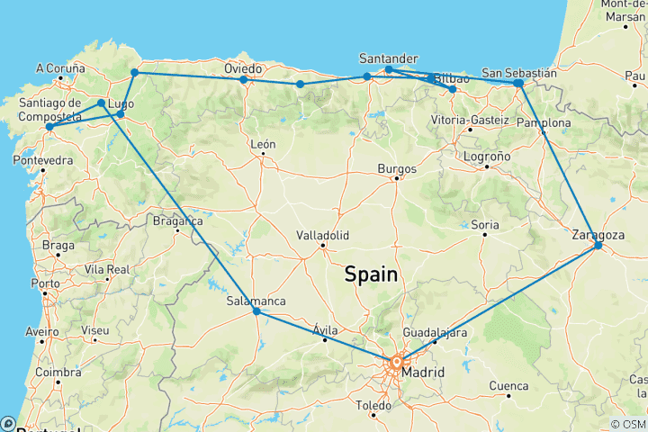 Map of North Spain & Galicia Week - 7 days