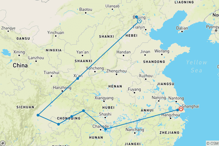 Karte von Das Beste von China mit Yangtze-Kreuzfahrt (Kleine Gruppe)