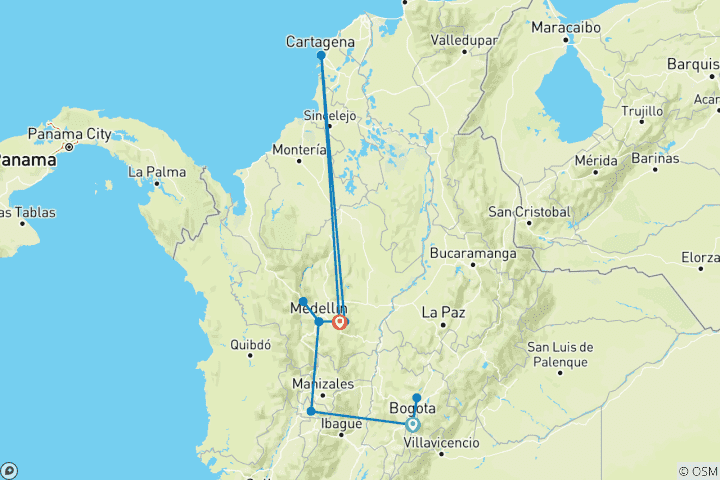 Karte von Kolumbien - Hochland & Karibik mit Verlängerung in Cartagena (inkl Flug)