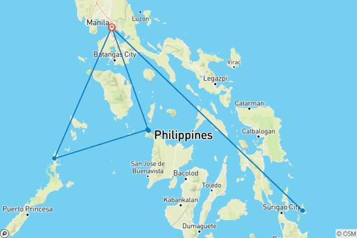 Karte von Kleingruppenrundreise & Badeverlängerung auf Siargao (inkl Flug)