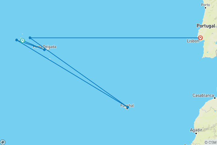 Carte du circuit Les Açores, joyaux du Portugal (de Ponta Delgada, Açores à Lisbonne) (2027)