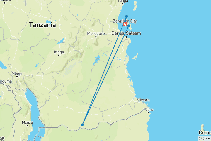 Carte du circuit Le paradis de Zanzibar : 6 jours d'épices, de culture et de bonheur turquoise