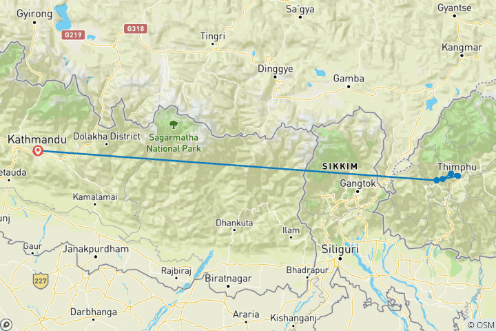 Carte du circuit Bhoutan : Trek du sentier Druk