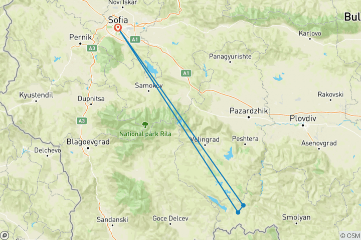 Mapa de Bulgaria Montañas Rodopi