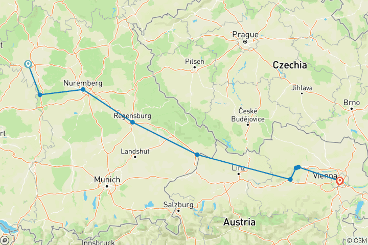 Mapa de Navidad en el Danubio con un crucero de 6 noches por el Danubio (de Wurzburgo a Viena) (2027)