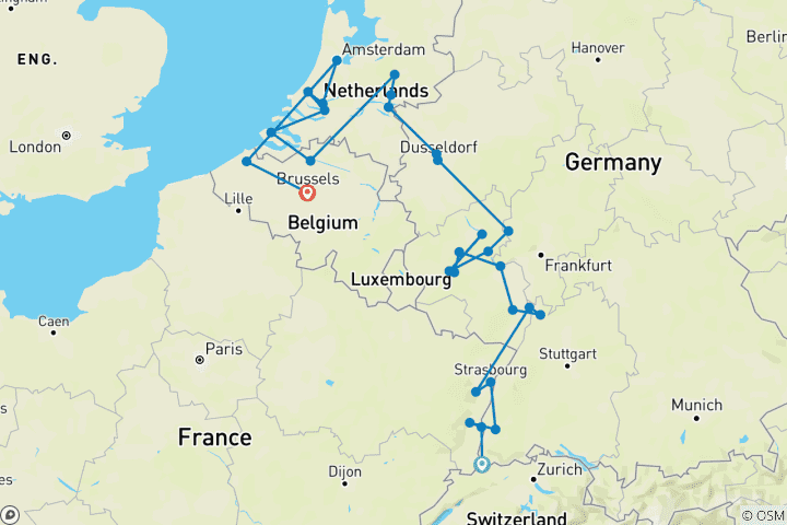 Kaart van Romantische Rijn & Moezel met Brugge 2027 - 18 Dagen (van Bazel naar Brussel)