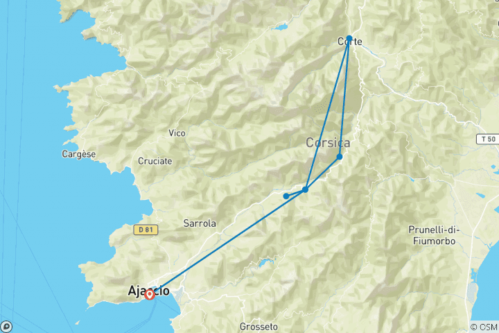 Carte du circuit Montagnes et villages de Corse