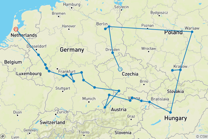 Kaart van Oost-Europese Escapade & Pracht van Europa 2027