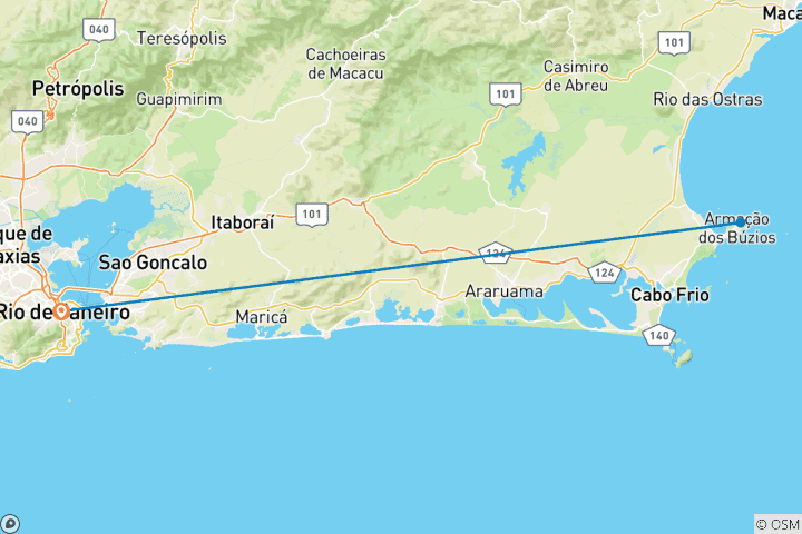 Kaart van Iconen van Brazilië: Rio de Janeiro & Búzios 10 dagen, volledig begeleide reisroute