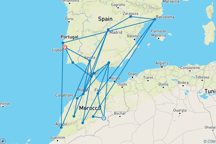 Mapa de 18 días inspiradores en España, Marruecos y Portugal