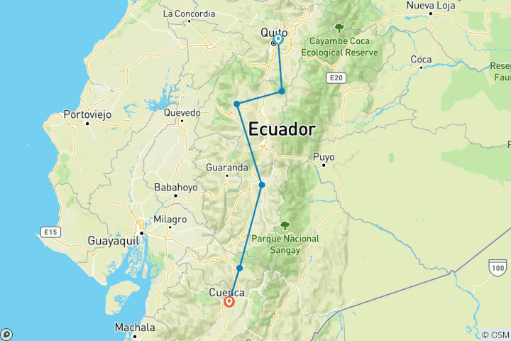 Map of 6 Days in the Ecuadorian Highlands: Cotopaxi, Quilotoa, Ingapirca and Cuenca, Private Tour