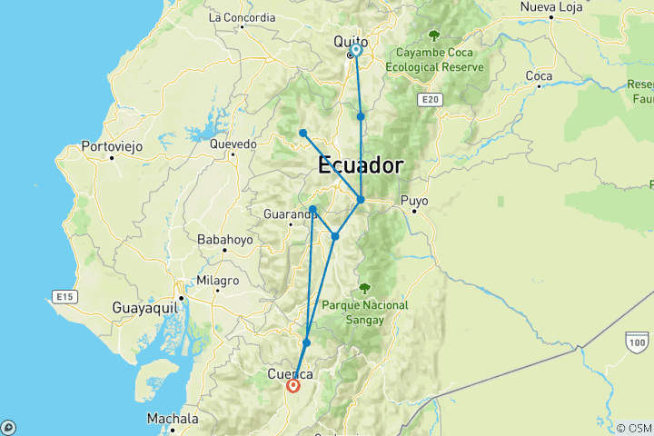 Map of 7-Day Complete Volcano Avenue, Cotopaxi, Quilotoa, Baños, Chimborazo, Ingapirca & Cuenca, Private Tour
