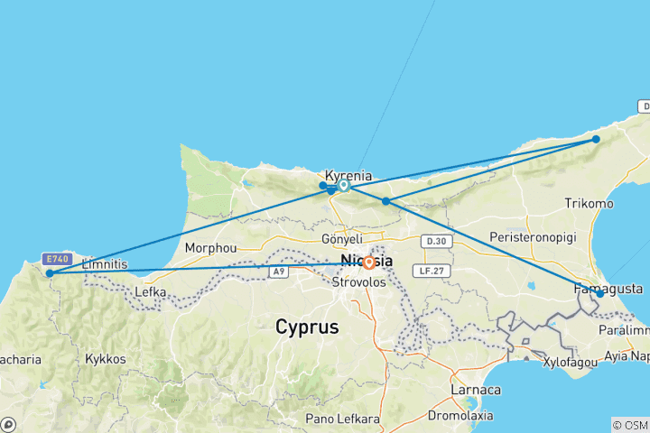 Map of Walking in North Cyprus
