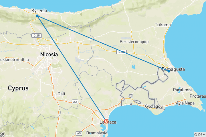 Carte du circuit Trek dans le nord de Chypre