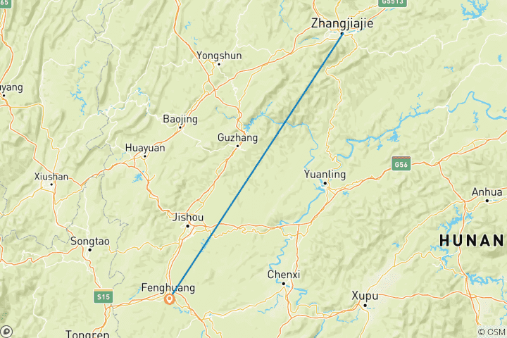 Carte du circuit 5 jours - Best of Zhangjiajie To Fenghuang - Circuit en petit groupe (max. 12) | China Package Adventure