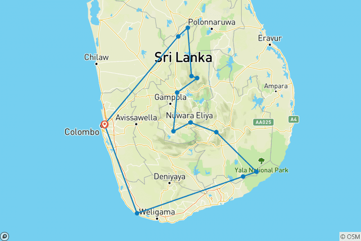 Mapa de Rutas a pie de Sri Lanka