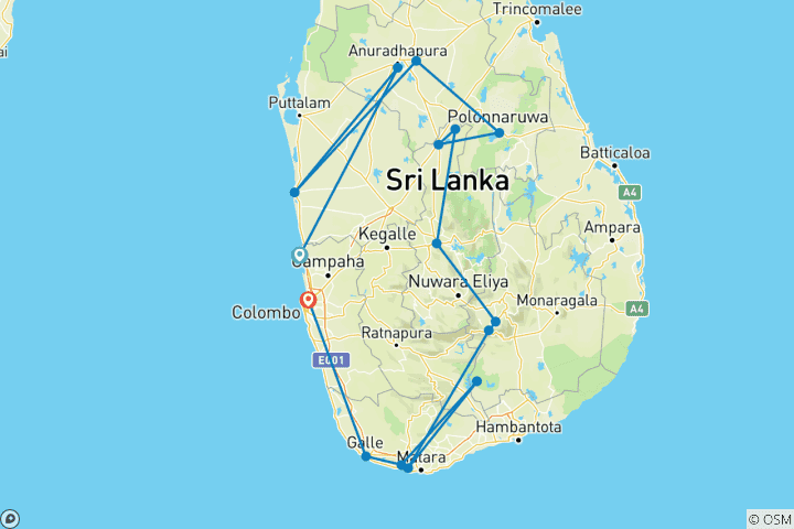 Carte du circuit Le meilleur du Sri Lanka (30 destinations)