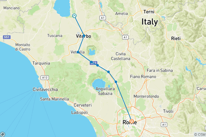 Map of Via Francigena Latium - From Montefiascone to Rome 8 Days