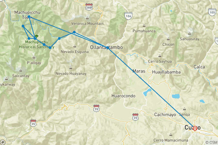 Kaart van Privé Inca Trail - 4 Dagen / 3 Nachten