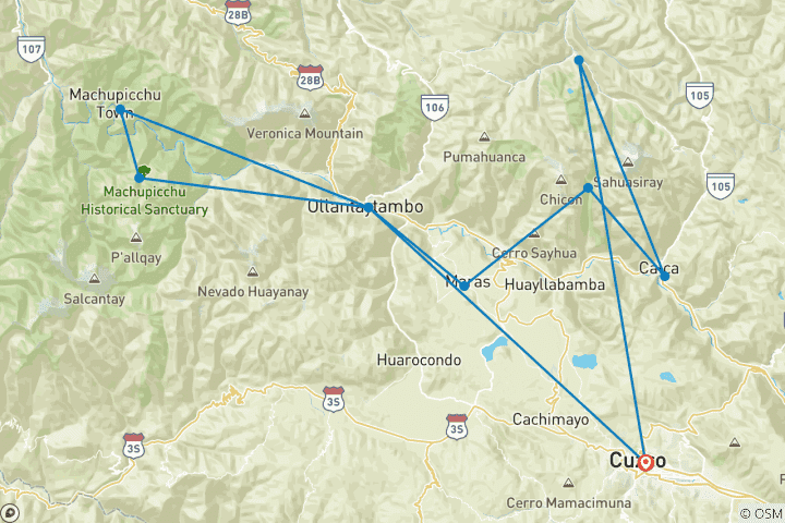 Kaart van Klassieke trektocht van Lares en Machu Picchu - 4 dagen / 3 nachten