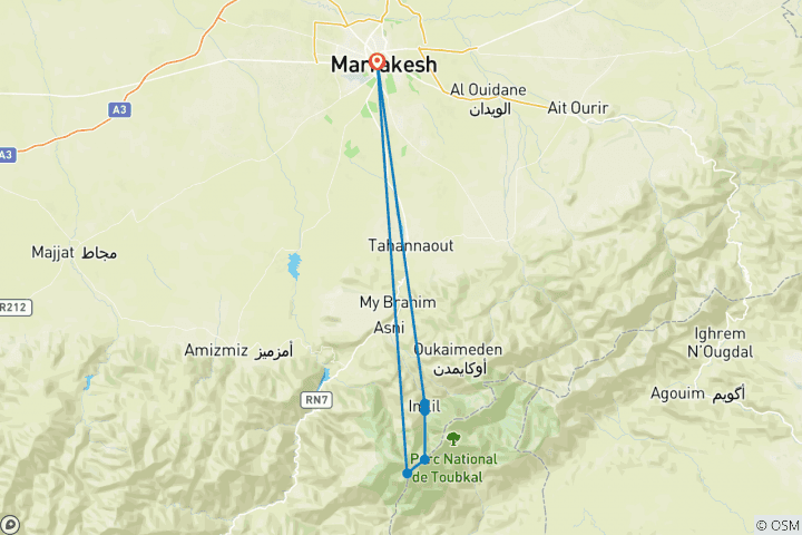 Carte du circuit Ascension hivernale du Mt Toubkal