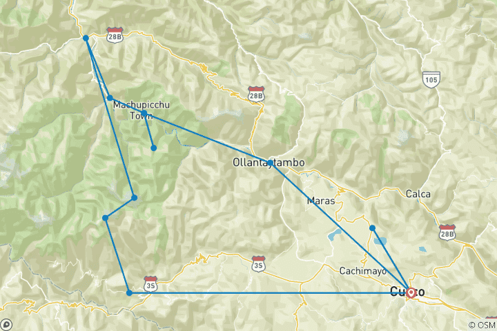 Carte du circuit Trek de 7 jours des femmes du Salkantay jusqu'au MachuPicchu