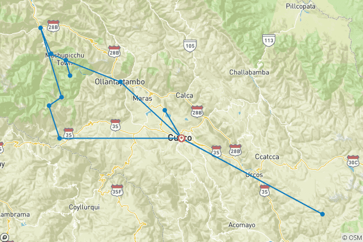 Carte du circuit Trek des femmes de Salkantay au MachuPicchu 8J/7N
