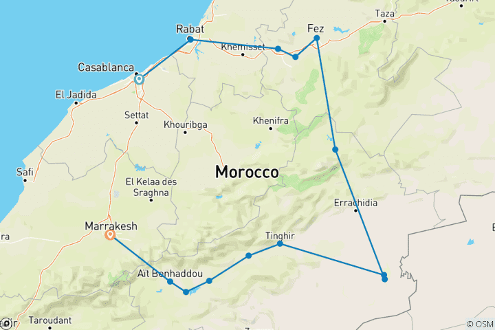 Carte du circuit Circuit de 4 jours dans le désert de Casablanca à Marrakech
