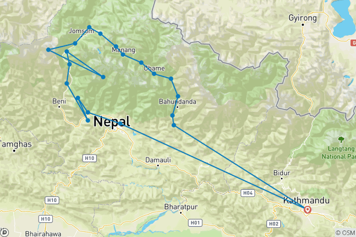 Carte du circuit Circuit des Annapurnas