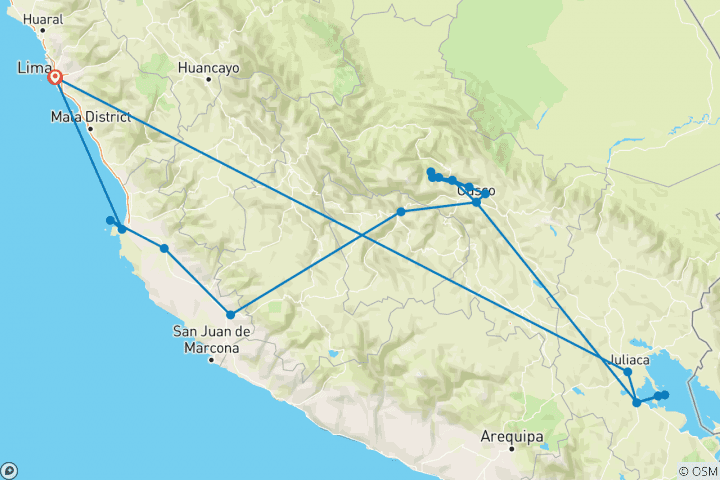 Carte du circuit Chemin Inca, Titicaca et Nazca