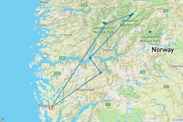 Carte du circuit Marcher dans les Fjords