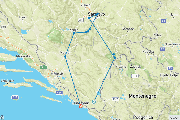 Map of Walking in Bosnia & Herzegovina