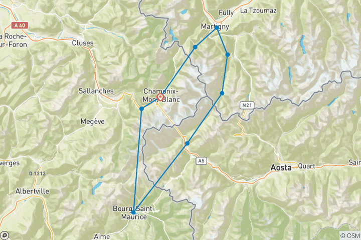 Map of Tour du Mont Blanc Camping Trek