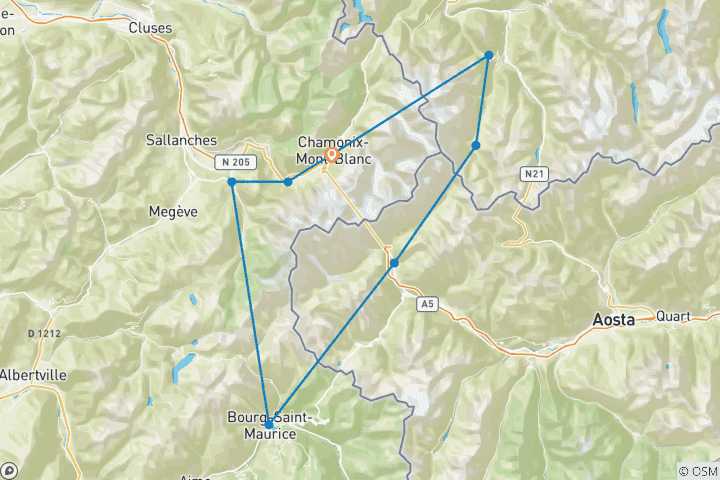 Map of Tour du Mont Blanc Hotel Trek