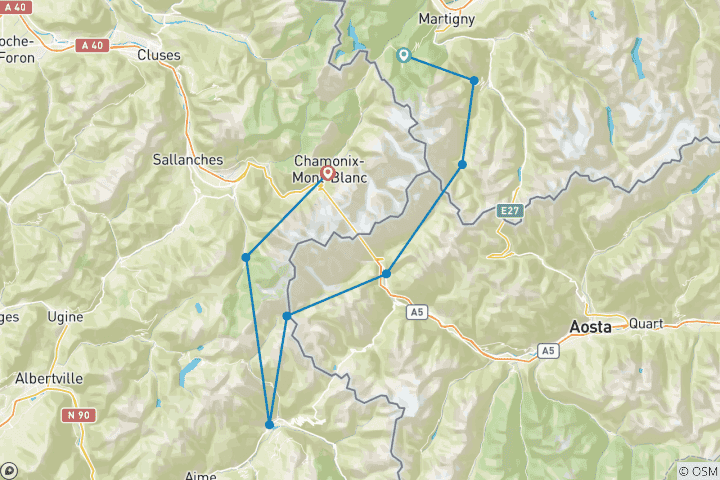 Mapa de Semana del circuito del Mont Blanc