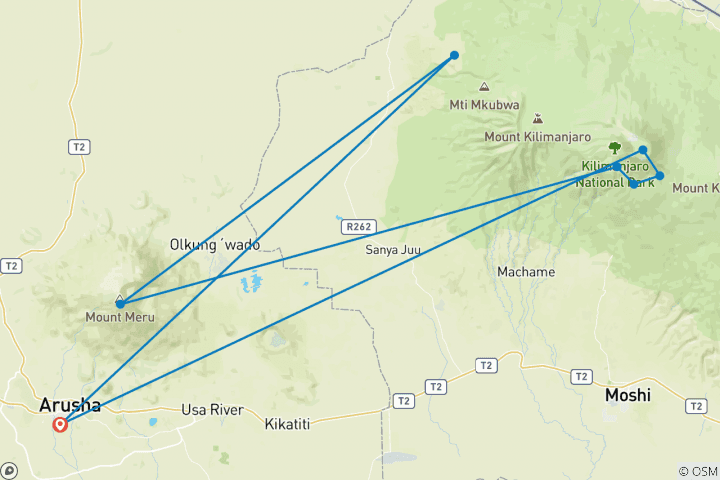 Map of Kilimanjaro Climb - Lemosho Route