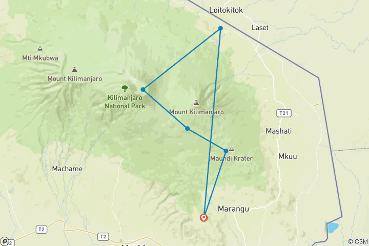 Map of Kilimanjaro Climb Rongai Route