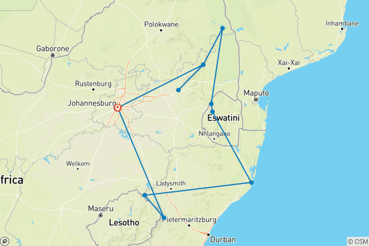 Carte du circuit Afrique du Sud : Trek et faune