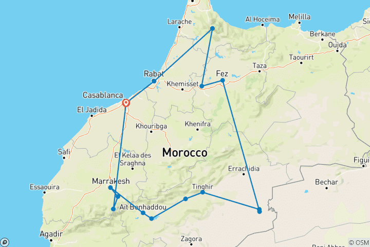 Carte du circuit Circuit panoramique multi-activités au Maroc - 13 jours