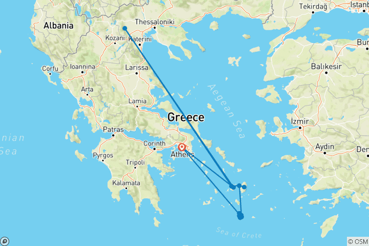 Carte du circuit Paros, Naxos et Santorin en 8 jours dans les îles grecques