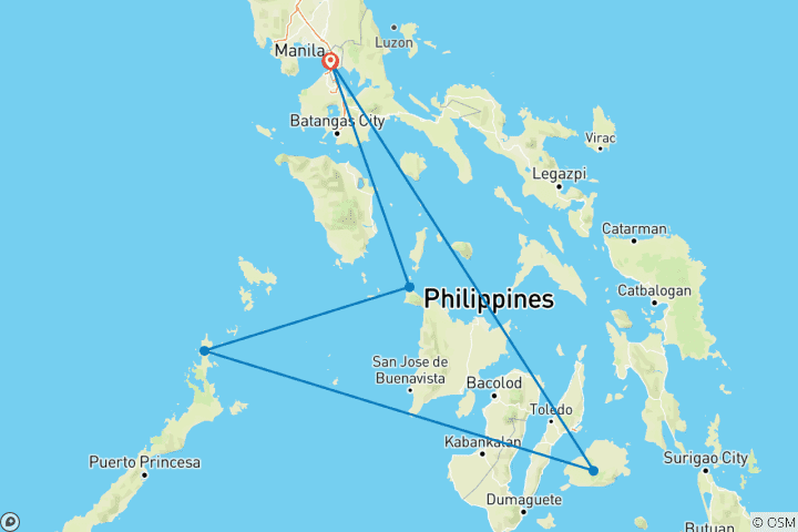 Carte du circuit 12 jours d'escapades aux plages des Philippines (guide privé et chauffeur）Family Tour)
