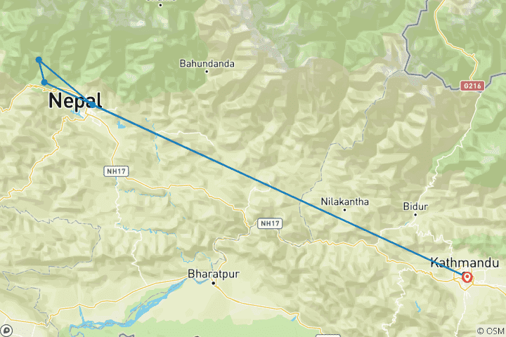 Karte von Luxuriöse Nepalreise mit Ghandruk Trek für Senioren