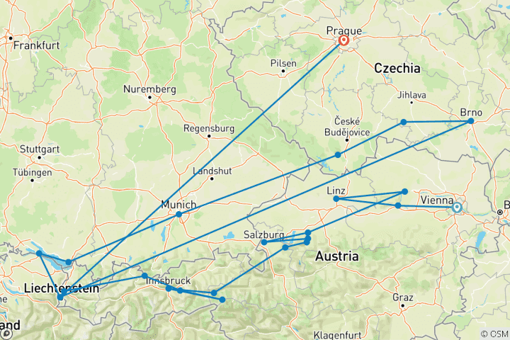 Karte von Österreich, Bayern und Magic Czechia