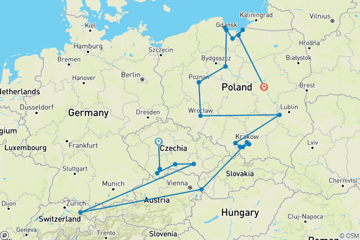 Mapa de Chequia y Polonia completa