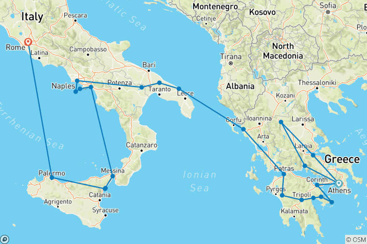 Mapa de Grecia completa a Sicilia - Fin en Roma