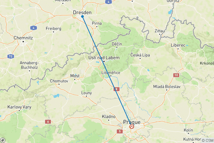 Karte von Von Prag nach Dresden