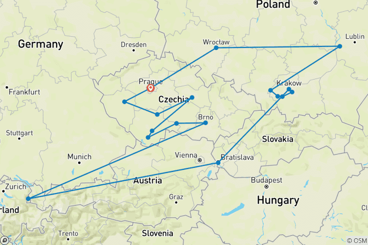 Carte du circuit Toute la Tchécoslovaquie et le cœur de la Pologne