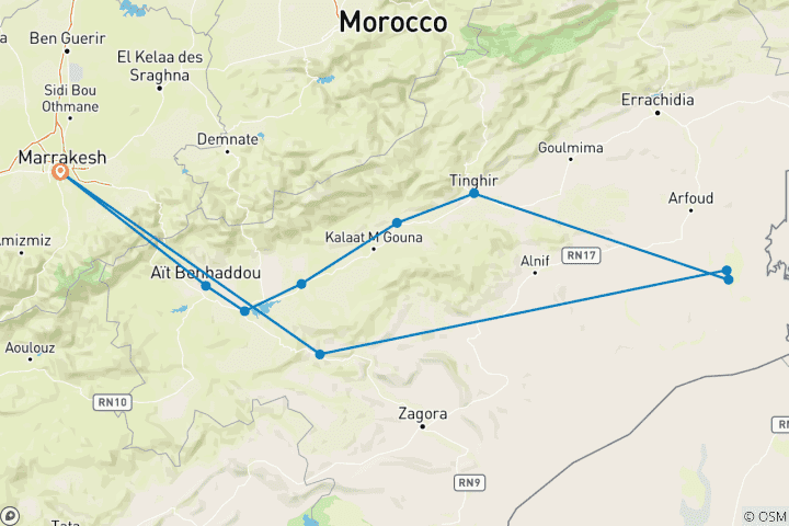 Kaart van Luxe Sahara-woestijnkamp / 4-daagse privéreis door Marokko vanuit Marrakech