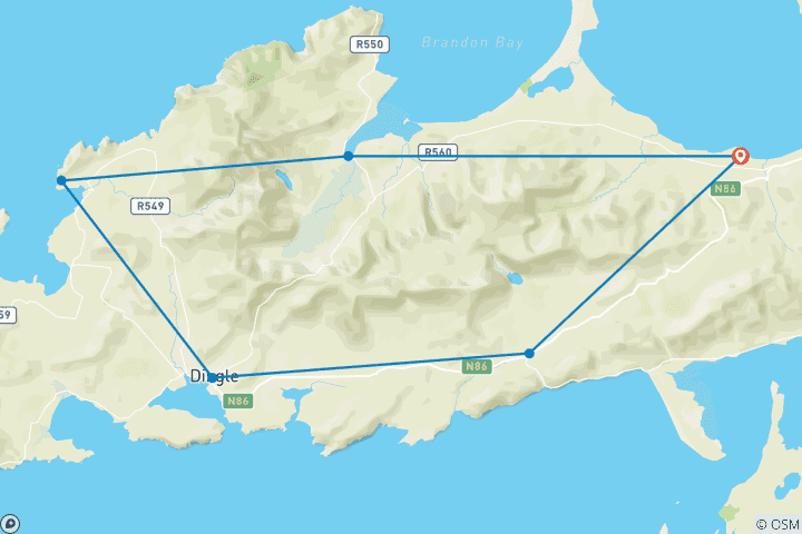 Carte du circuit Dingle Way, randonnée autoguidée de 8 jours